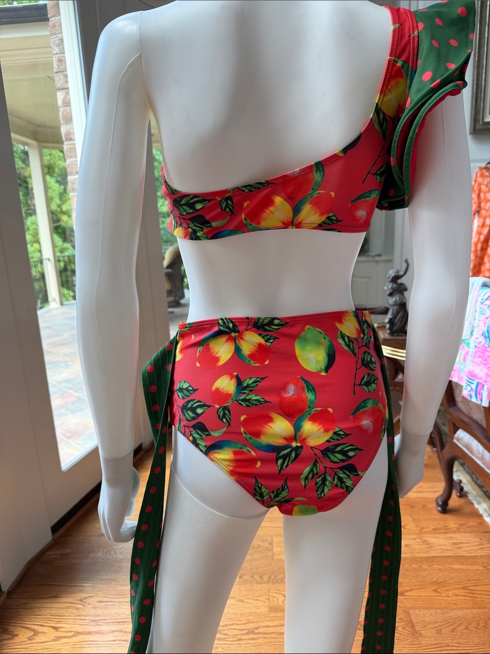 Source Unknown Red and Green One-Shoulder High-Waist Bikini Set - Picture 11 of 12